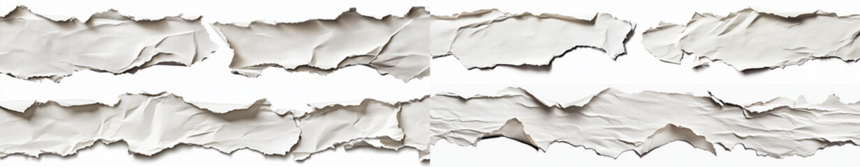 Torn Paper Edge Isolated on White Background - Realistic Textured Ripped Paper