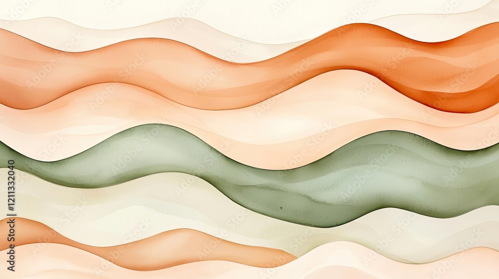 Poster rustic watercolor concept. abstract waves in earthy tones create a soothing, fluid background perfec
