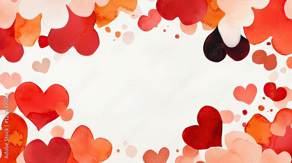 Poster splattered watercolor idea. a colorful array of hearts in vibrant shades of red, perfect for express
