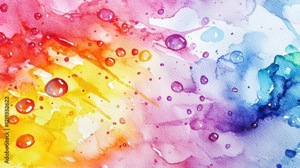 Poster splattered watercolor idea. vibrant watercolor background with droplets and abstract colorful patter