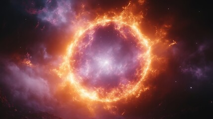 Fiery Cosmic Ring Nebula Glowing Brightly In Space