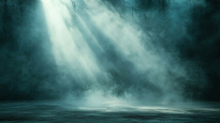 Mysterious Teal Light Beams in Smoky Atmosphere: Dark Moody Scene