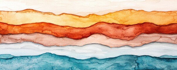 Fototapeta premium Rustic watercolor concept. Abstract watercolor layers create a warm, serene landscape in vibrant colors.