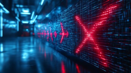 Abstract Digital Corridor Showing Red Arrows