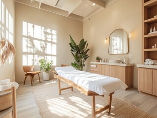 Fototapeta premium Tranquil Spa Room with Relaxing Ambiance and Natural Light