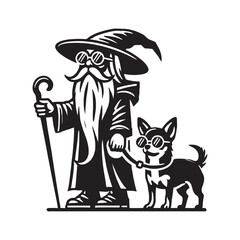 Wizard with Dog Silhouette vector art Illustration 4
