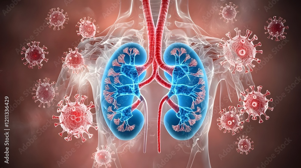 Poster highly detailed and 3d rendering showcasing the internal anatomy of human kidneys and adrenal glands