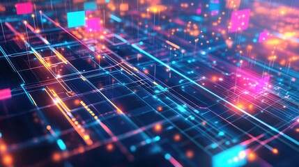 Fototapeta premium Abstract Digital Network: Glowing Circuitry and Data Streams