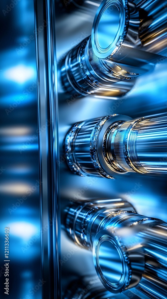Poster a secure data vault with glowing blue lights, representing advanced information source security prot
