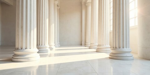 Obraz premium Sunlit Classical Columns in a Marble Hallway, Elegant and Serene Architectural Design