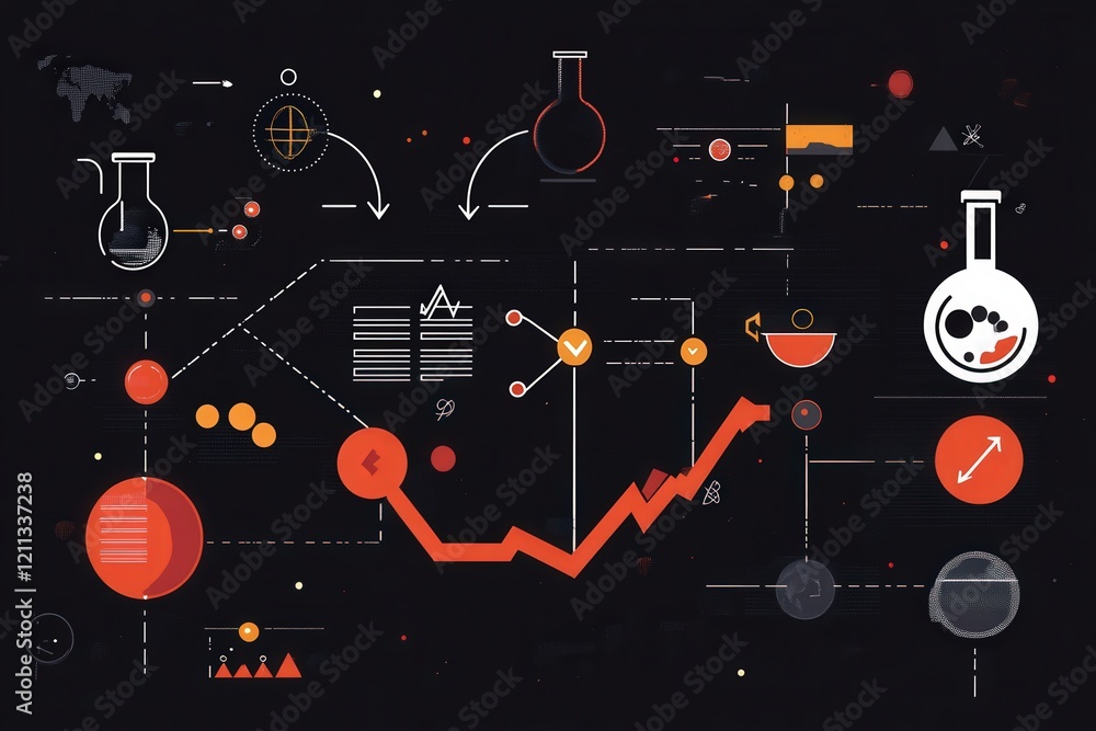 Poster a creative visualization of the scientific method cycle, with arrows connecting each step and icons 