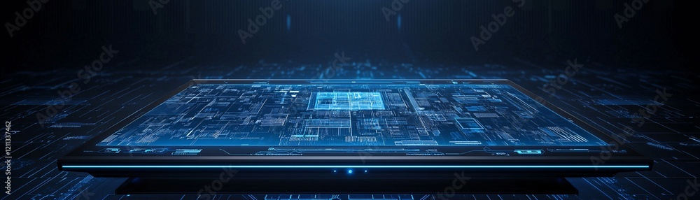 Poster a futuristic ai system interacting with a holographic display, signifying advanced information sourc