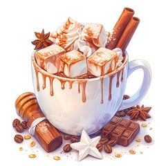 Warm up with this delicious-looking hot cocoa, complete with marshmallows, whipped cream, and cinnamon sticks!