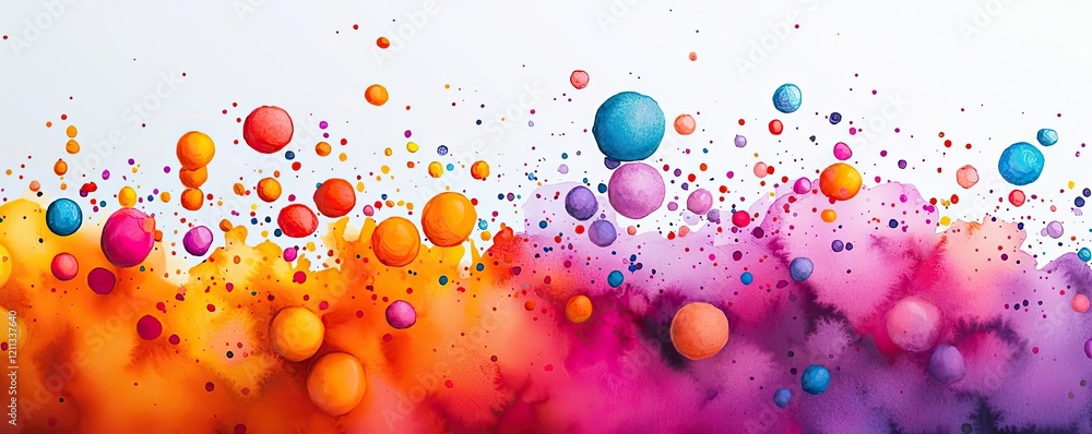 Poster splattered watercolor idea. vibrant color splashes with bubbles in a creative and artistic abstract 