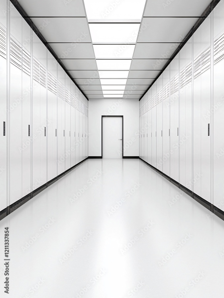 Poster a data warehouse with neatly aligned servers, symbolizing efficient information source organization
