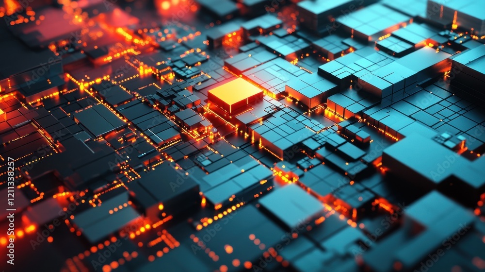 Poster illuminated central processor unit in complex digital network