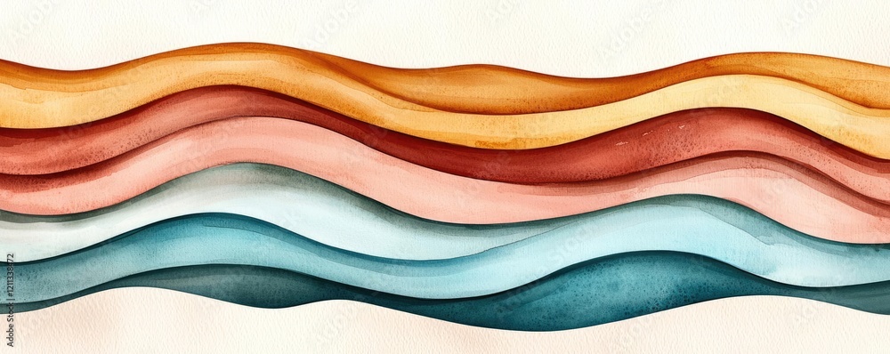 Poster Rustic watercolor concept. Abstract wave patterns in warm and cool colors on a soft background.