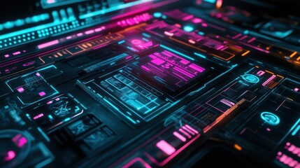 Obraz premium Neon Cyberpunk Digital Interface: Futuristic Technology Background