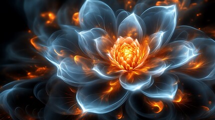 Fototapeta premium Fiery Blue and Orange Fractal Flower Blossom