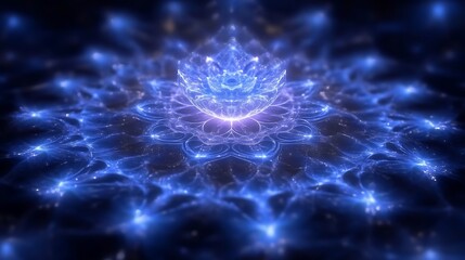Obraz premium Glowing Blue Fractal Lotus Flower Abstract Art