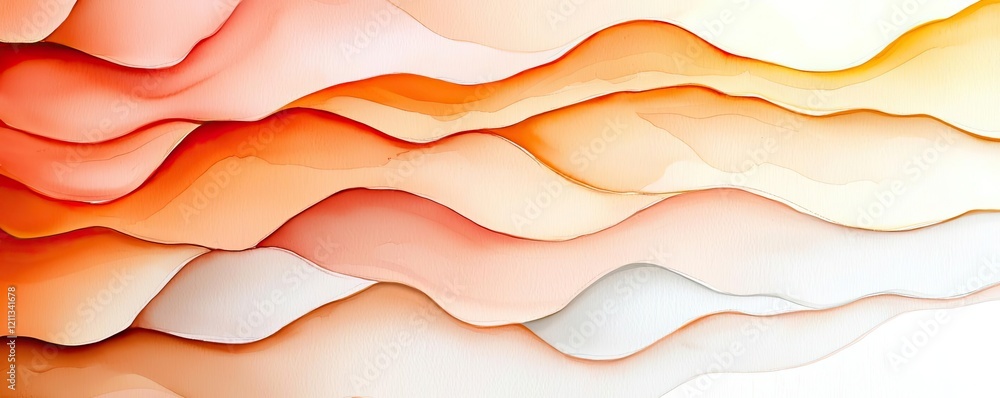 Poster Rustic watercolor concept. Abstract colorful waves in shades of orange and white, creating a dynamic visual flow.
