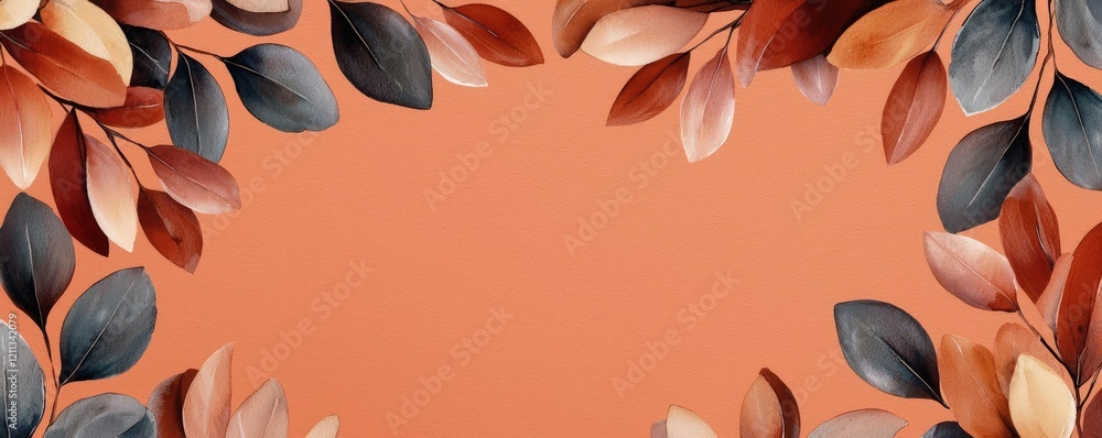 Poster rustic watercolor concept. artistic arrangement of colorful leaves on a vibrant background for creat