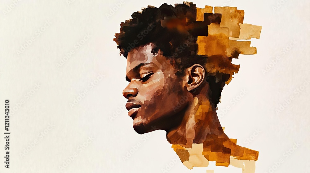 Poster rustic watercolor concept. artistic representation of a man's profile in a vibrant color palette, sh