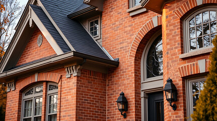 Obraz premium Luxury Red Brick House Exterior: Architectural Design and Details