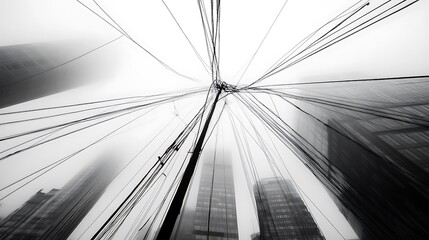 Cityscape Foggy Day Utility Pole and Wires