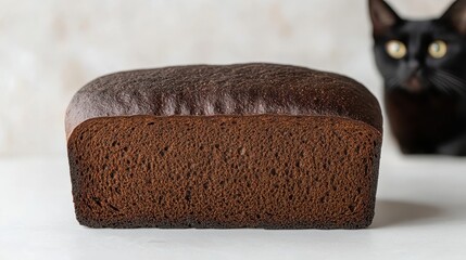 Crisp and Airy Pumpernickel Bread Loaf with Cat in Background