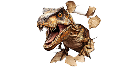 Tyrannosaurus Rex Emerging from Cardboard: A Prehistoric Beast Breaks Through