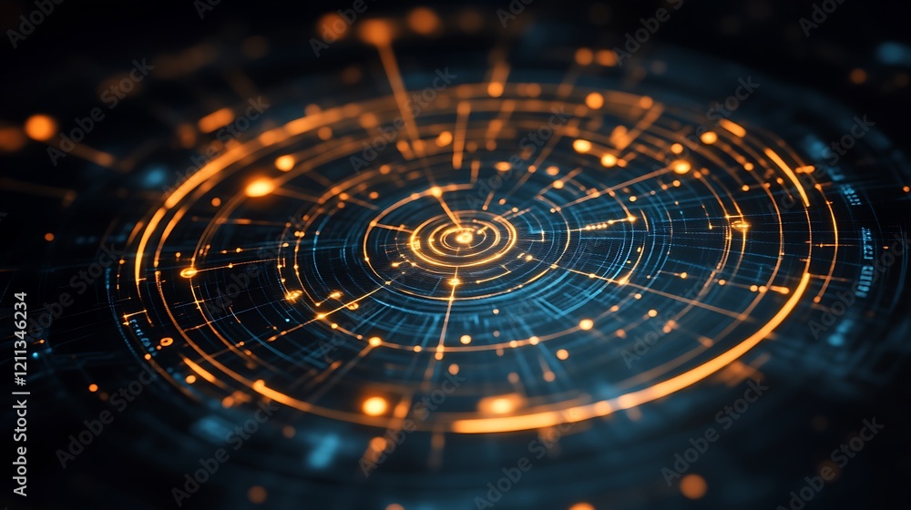 Poster abstract digital network concentric circles glow