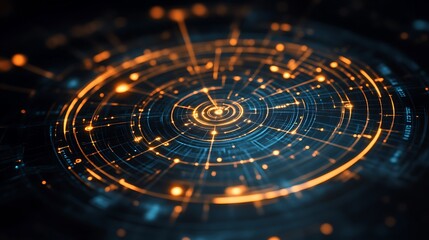 Abstract Digital Network Concentric Circles Glow