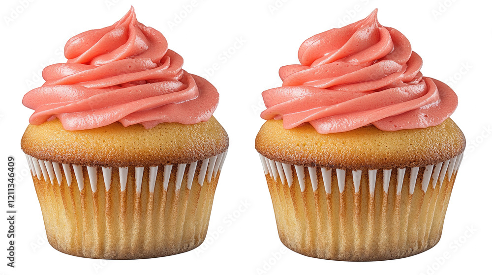 Poster delicious cupcakes with pink icing set on display generative ai