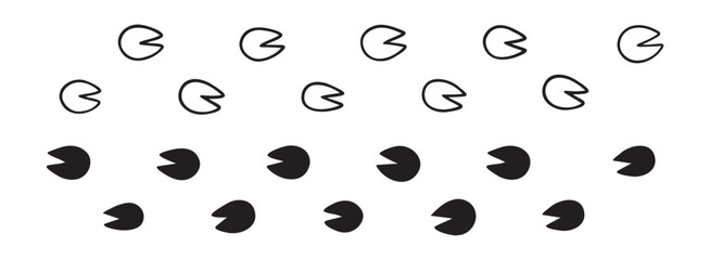 hoofprints leg touch stamp line set. flat dark black ink hand drawn footprint hooves retro art etch contour comic style. 
