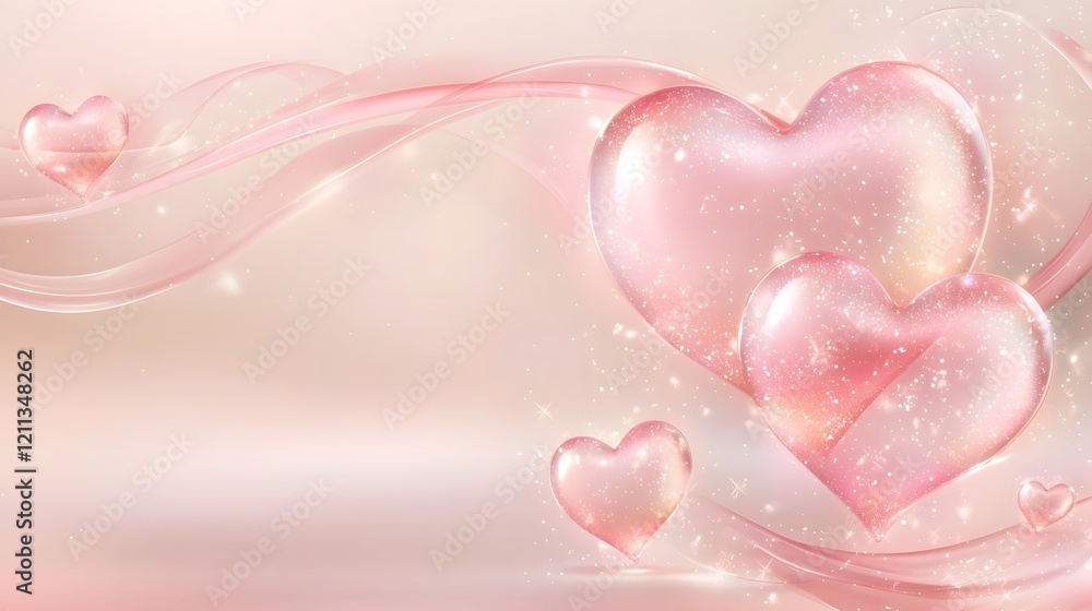 Aufkleber romantic and dreamy light pink valentine s day banner featuring floating hearts flowing ribbons and 
