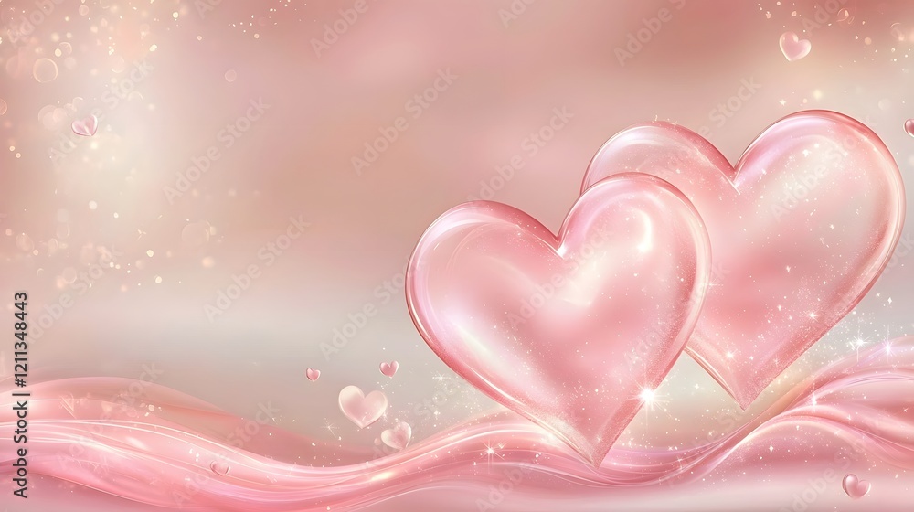 Poster Elegant soft pink abstract heart designs with smooth gradient waves create a sleek and modern Valentine s Day banner or background design  Romantic minimalist and contemporary aesthetic