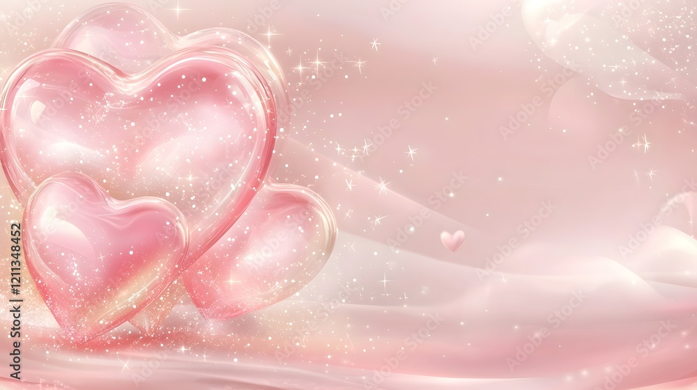 Poster playful light pink valentine banner with overlapping pastel hearts polka dots and whimsical patterns