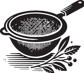 Black Color Sieve Silhouette Vector Illustration, Solid White Background. minimal vector design