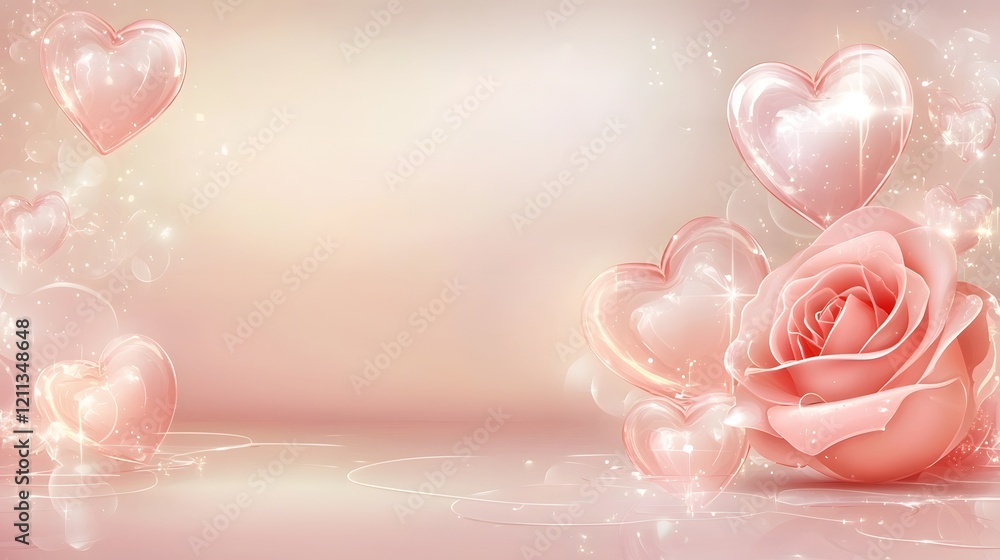 Poster romantic valentine s day envelope with delicate rose and heart accents on a soft textured background