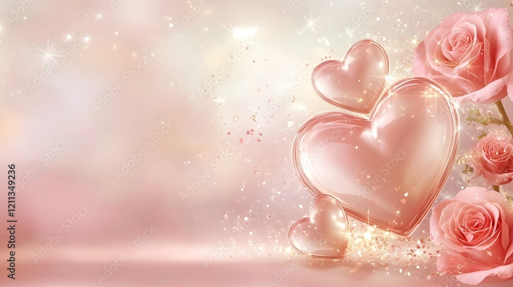 Poster romantic heart shaped chocolate gift surrounded by a lush bouquet of fresh red roses set against a s