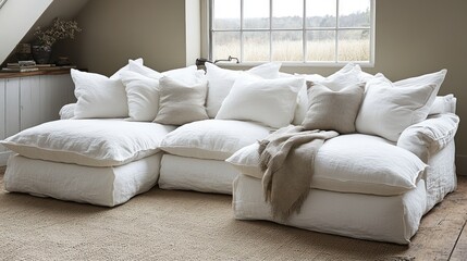 Relaxing in Luxurious Comfort: A Stunning White Linen Modular Sofa