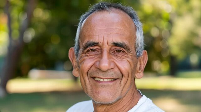 Smiling hispanic senior man looking at the camera
