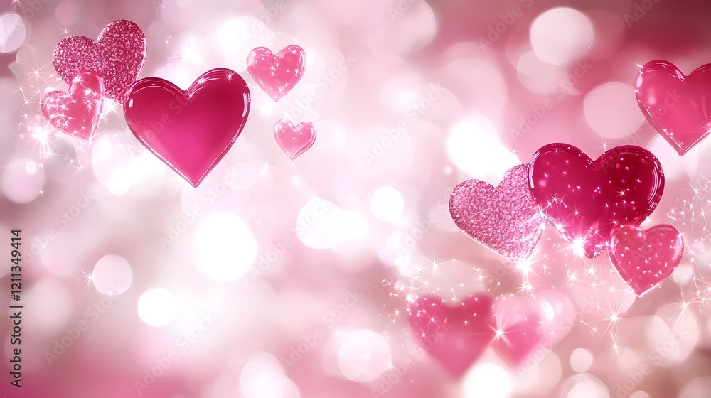 Aufkleber Vibrant collection of colorful heart shaped ornaments and arranged dynamically against a luminous gradient backdrop evoking a cheerful and romantic vibe for Valentine s Day and expressions of love
