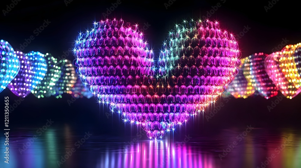 Poster stunning display of bright and colorful led heart lights arranged in a festive pattern illuminating 