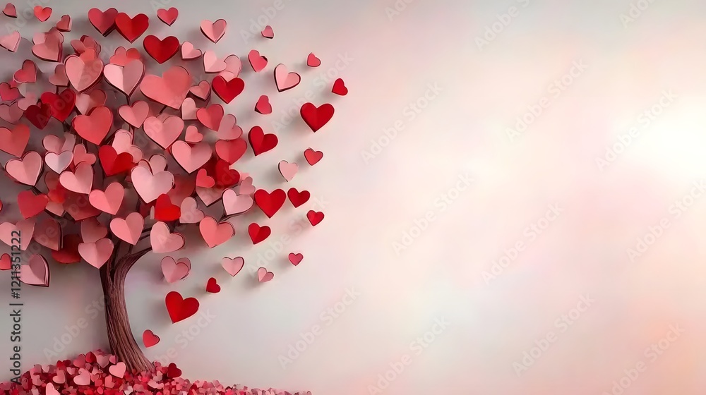 Aufkleber Vibrant heart shaped tree with red and pink leaves standing on a soft gradient background creating a romantic and festive scene perfect for Valentine s Day and designs