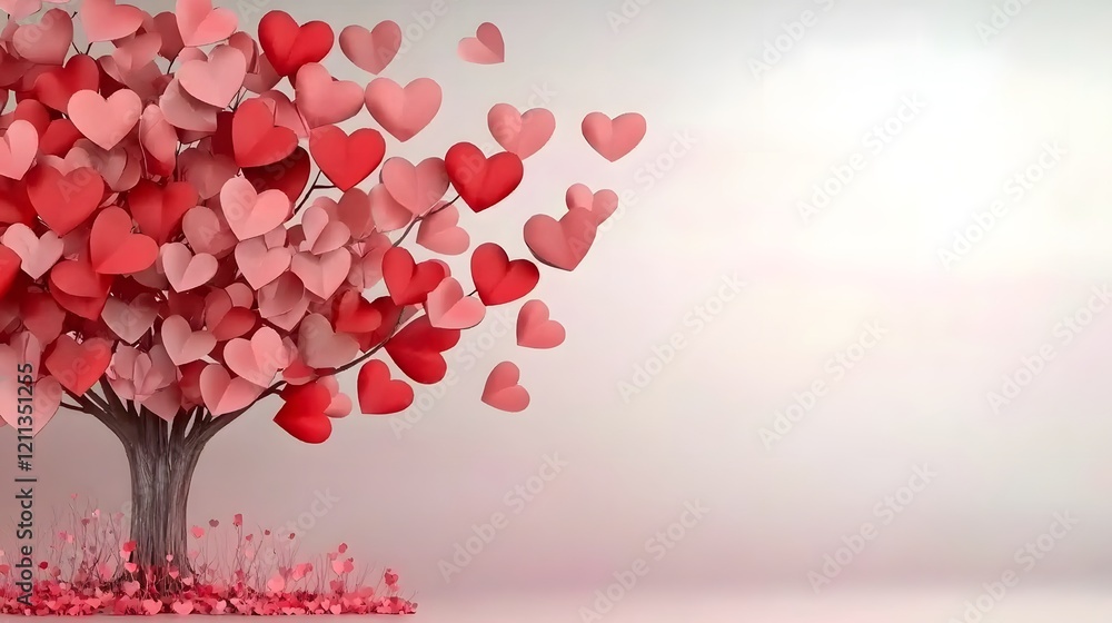 Aufkleber vibrant red and pink heart shaped tree with lush foliage standing on a soft gradient background crea