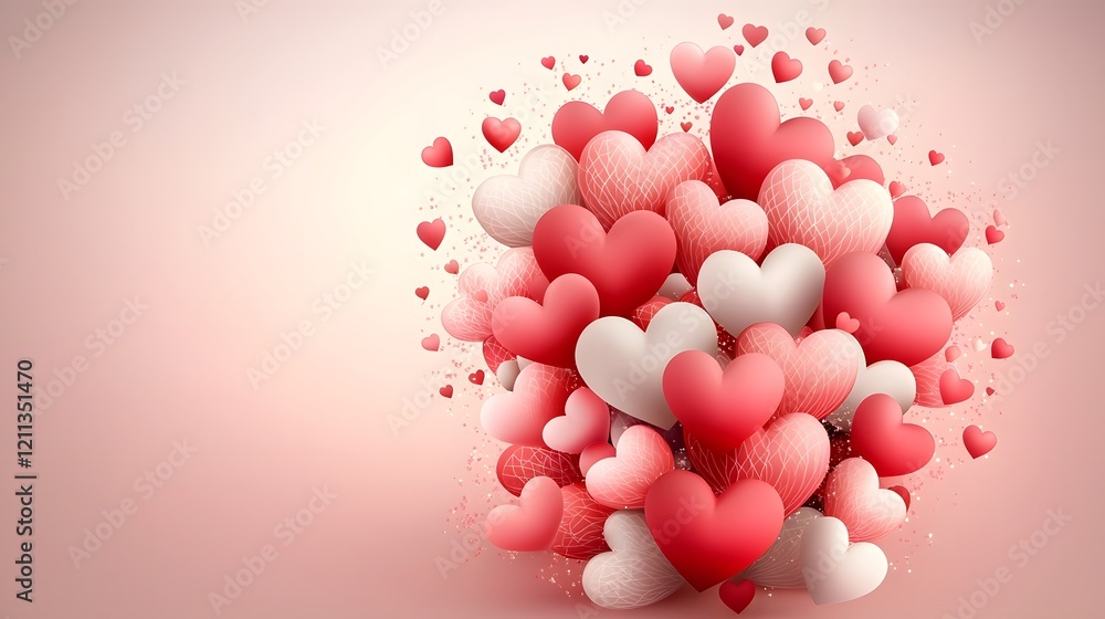 Aufkleber layered heart patterns in romantic red and pink gradient background intricate heart shaped designs i