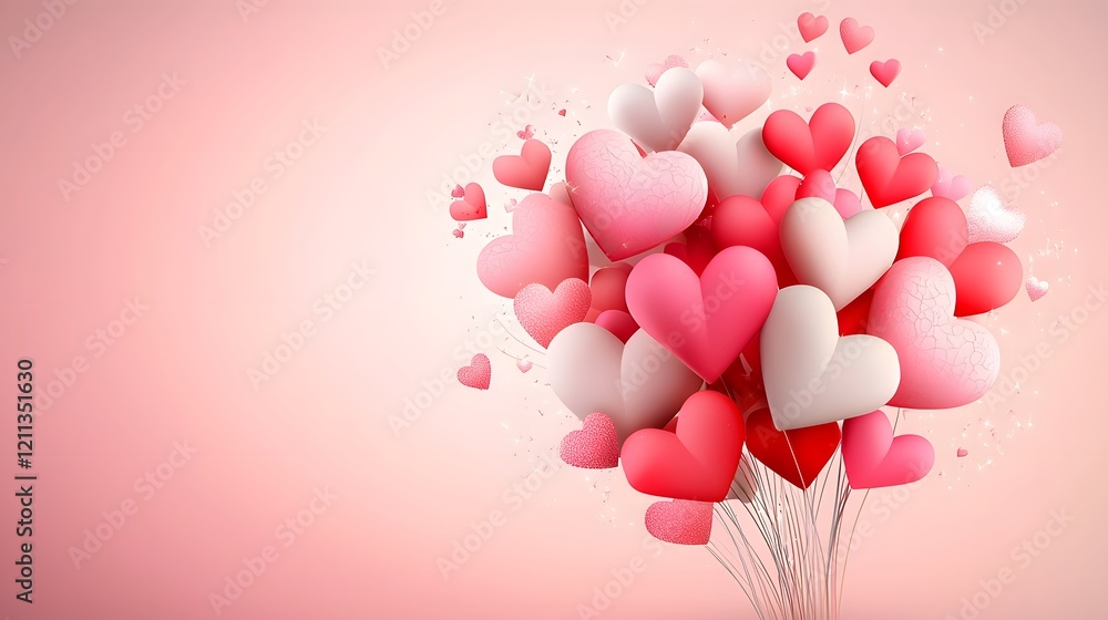 Poster vibrant valentine background featuring glowing hearts in various sizes scattered across a pastel gra