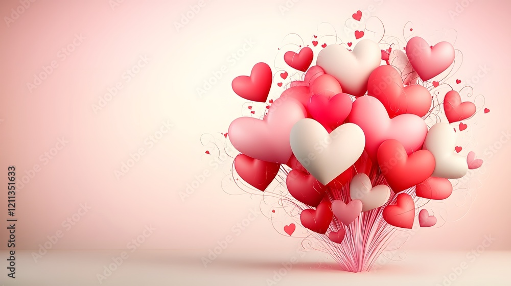 Poster vibrant and glowing hearts scattered across a dreamy pastel gradient valentine background a romantic